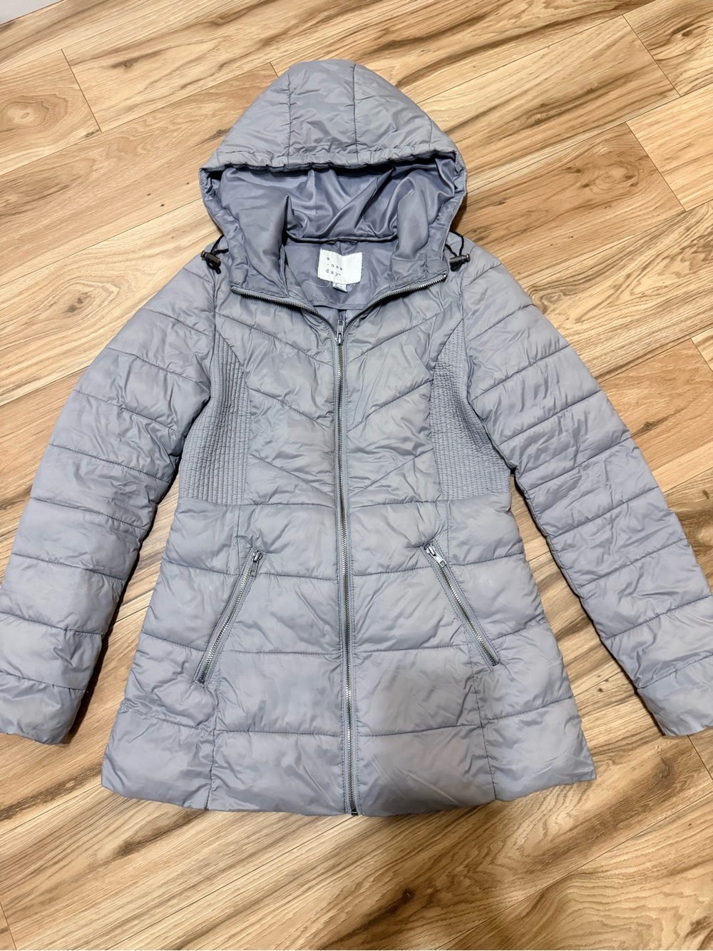 a new day Light Gray Quilted Hooded Puffer Coat